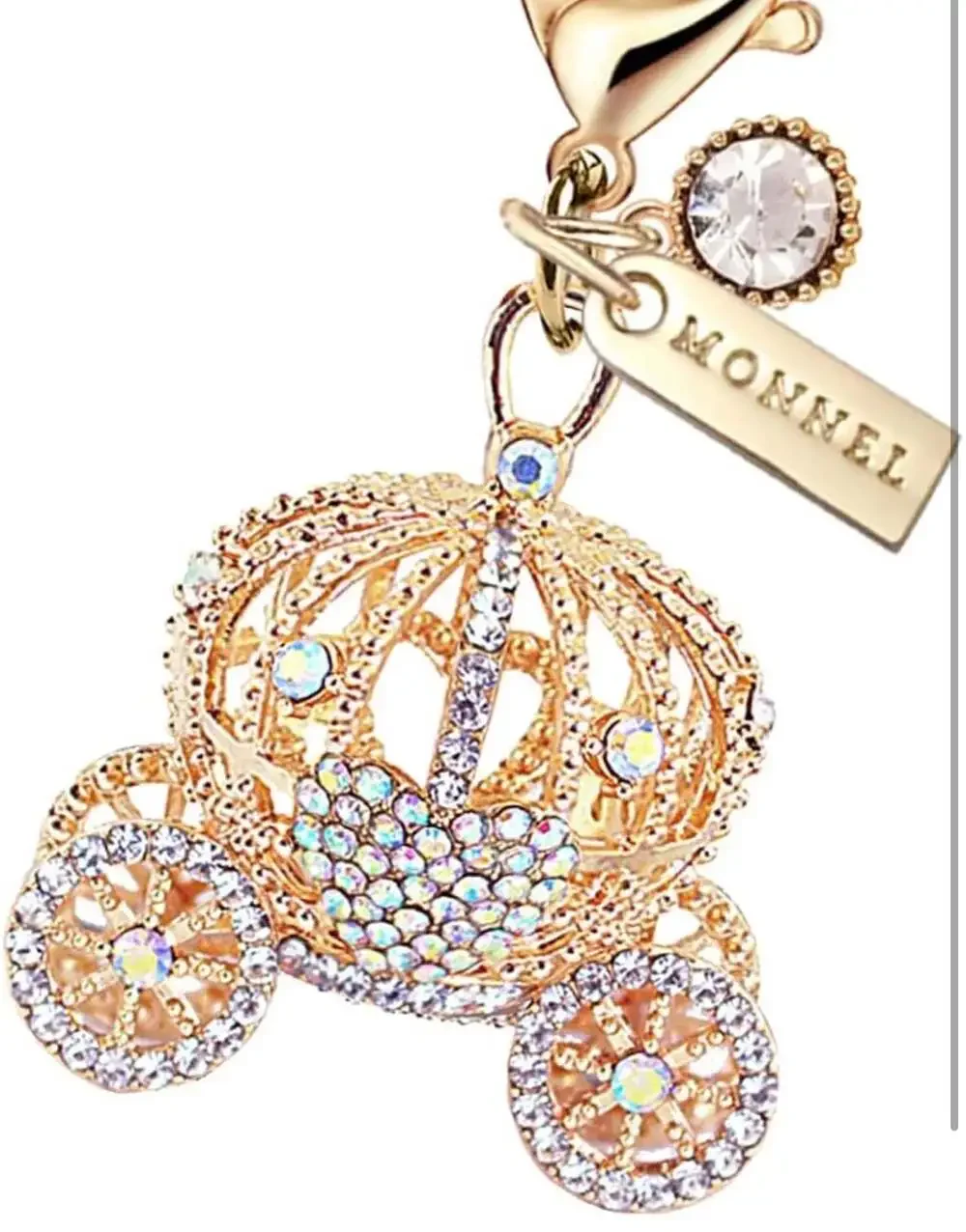 MONNEL Bling White Princess Pumpkin Carriage Crystal‎ Lobster Clasp Keychain